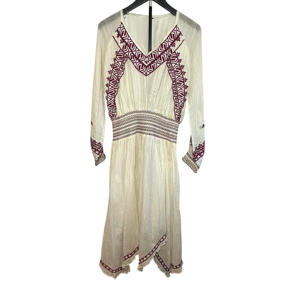 Free People FP One White Purple Embroidered Fleur Du Jour Midi Dress Size S